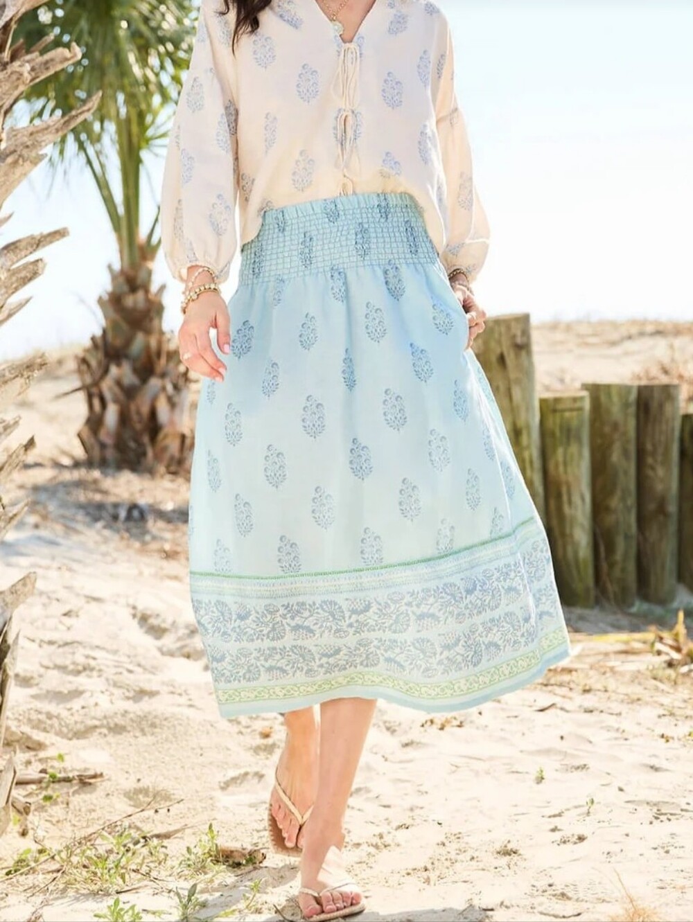 Spartina 449 Estelle Midi Skirt Summer Camellia Blue